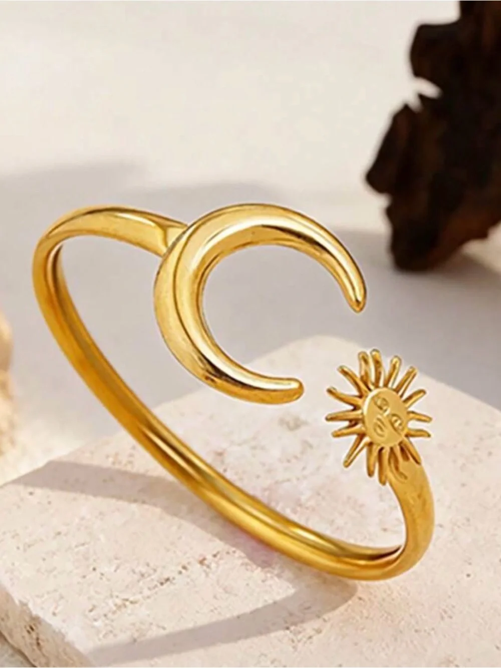 Gold Crescent Moon and Sun Bracelet